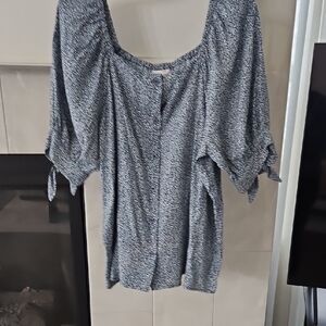 LC Lauren Conrad Navy Patterned Blouse